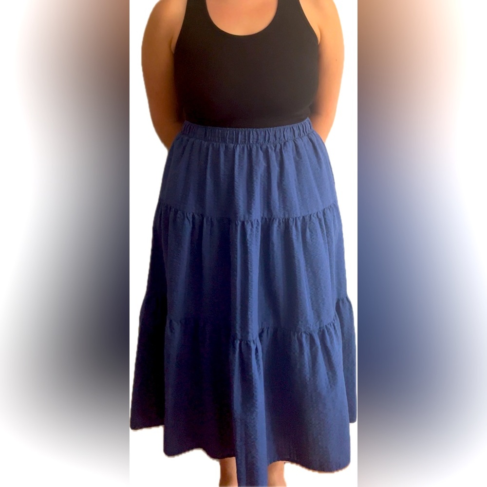 Blue tiered midi skirt